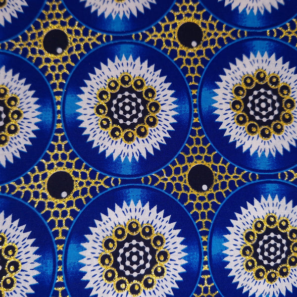 Tissu imprimé africain - Effets pailletés exclusifs 100% coton - GL-4031 Bleu Or