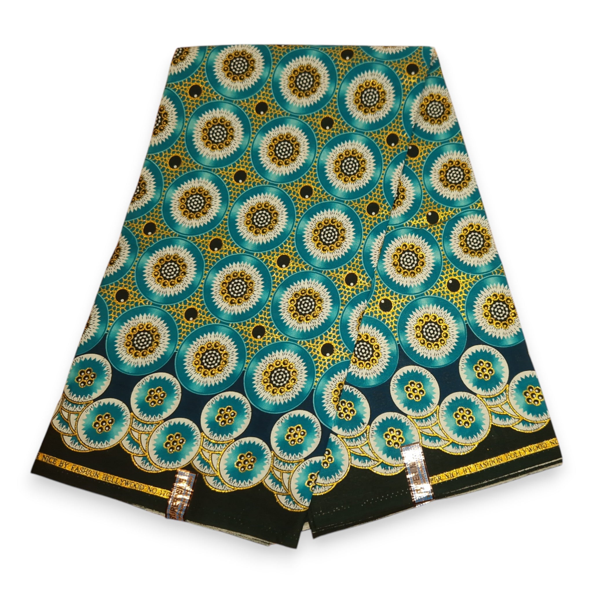 Tissu imprimé africain - Effets pailletés exclusifs 100% coton - GL-4032 Turquoise Or