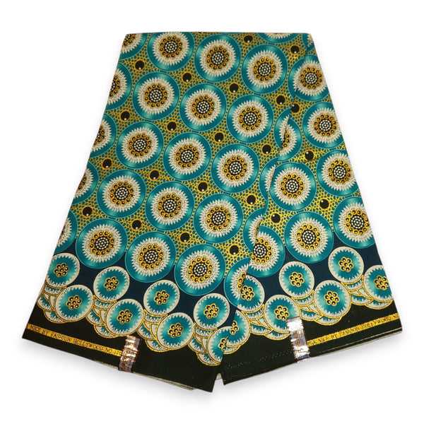 Tissu imprimé africain - Effets pailletés exclusifs 100% coton - GL-4032 Turquoise Or