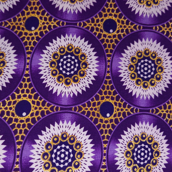 Tissu imprimé africain - Effets pailletés exclusifs 100% coton - GL-4033 Violet Or