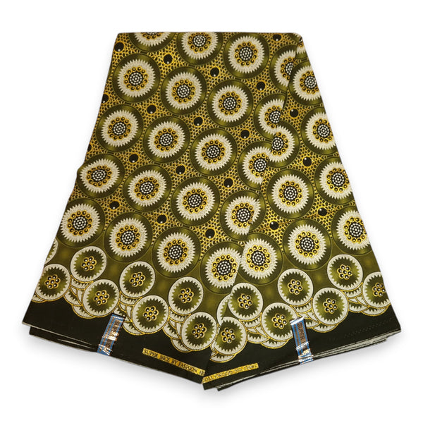 Tissu imprimé africain - Effets pailletés exclusifs 100% coton - GL-4034 Vert olive Or