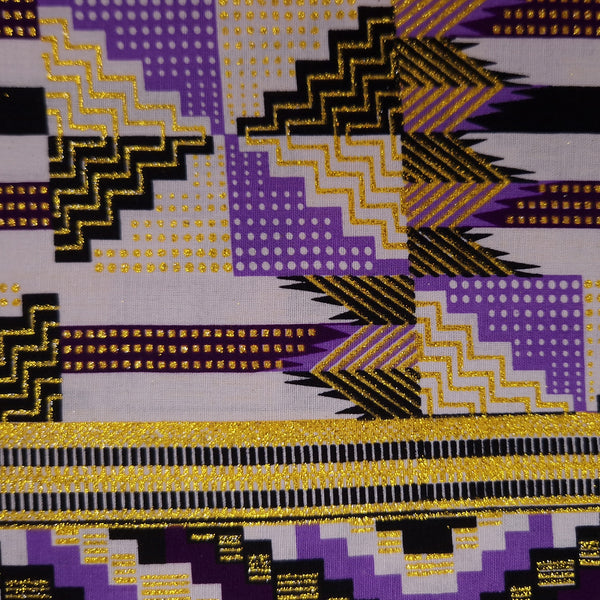 Tissu imprimé africain - Effets pailletés exclusifs 100% coton - GL-4047 Violet Or Kente