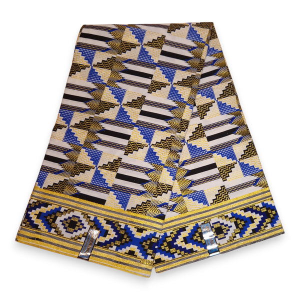 Tissu imprimé africain - Effets pailletés exclusifs 100% coton - GL-4048 Bleu Or Kente