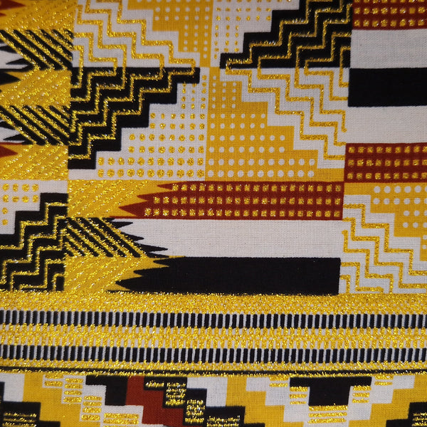 Tissu imprimé africain - Effets pailletés exclusifs 100% coton - GL-4049 Jaune Or Kente