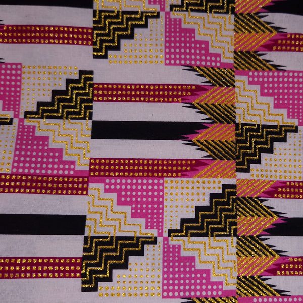 Tissu imprimé africain - Effets pailletés exclusifs 100% coton - GL-4050 Rose Or Kente