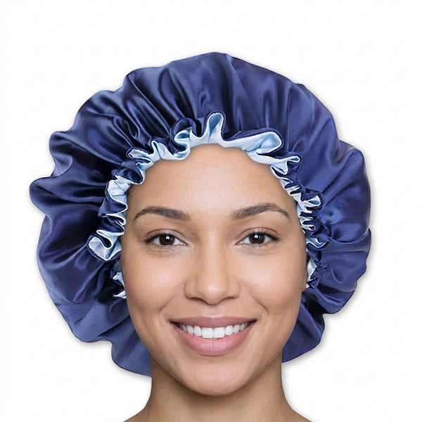 Bleu Bonnet en Satin ( Bonnet de nuit réversible en satin )