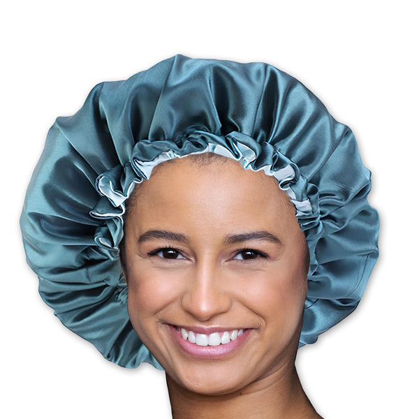 SET SATIN - Protégez vos cheveux et votre peau - Sarcelle Bonnet en Satin + Taie d'oreiller en satin + Scrunchie Satin