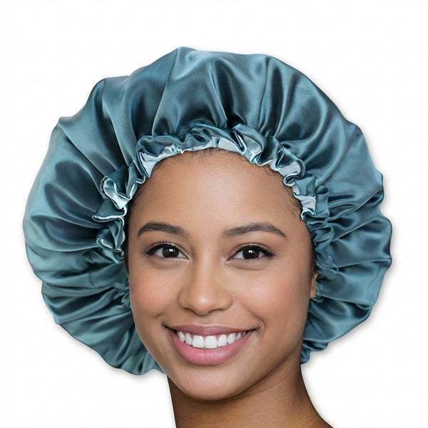 SET SATIN - Protégez vos cheveux et votre peau - Sarcelle Bonnet en Satin + Taie d'oreiller en satin + Scrunchie Satin