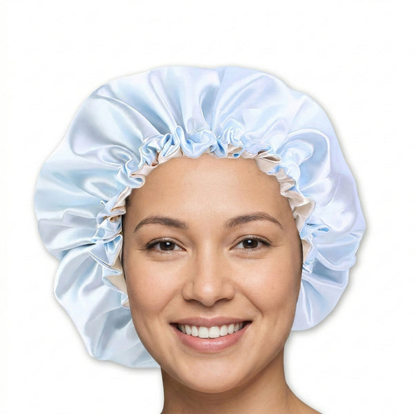 Bleu clair Bonnet en Satin ( Bonnet de nuit réversible en satin )