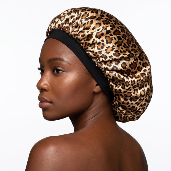 Bonnet Satin Hair imprimé léopard ( Bonnet de nuit Satin )