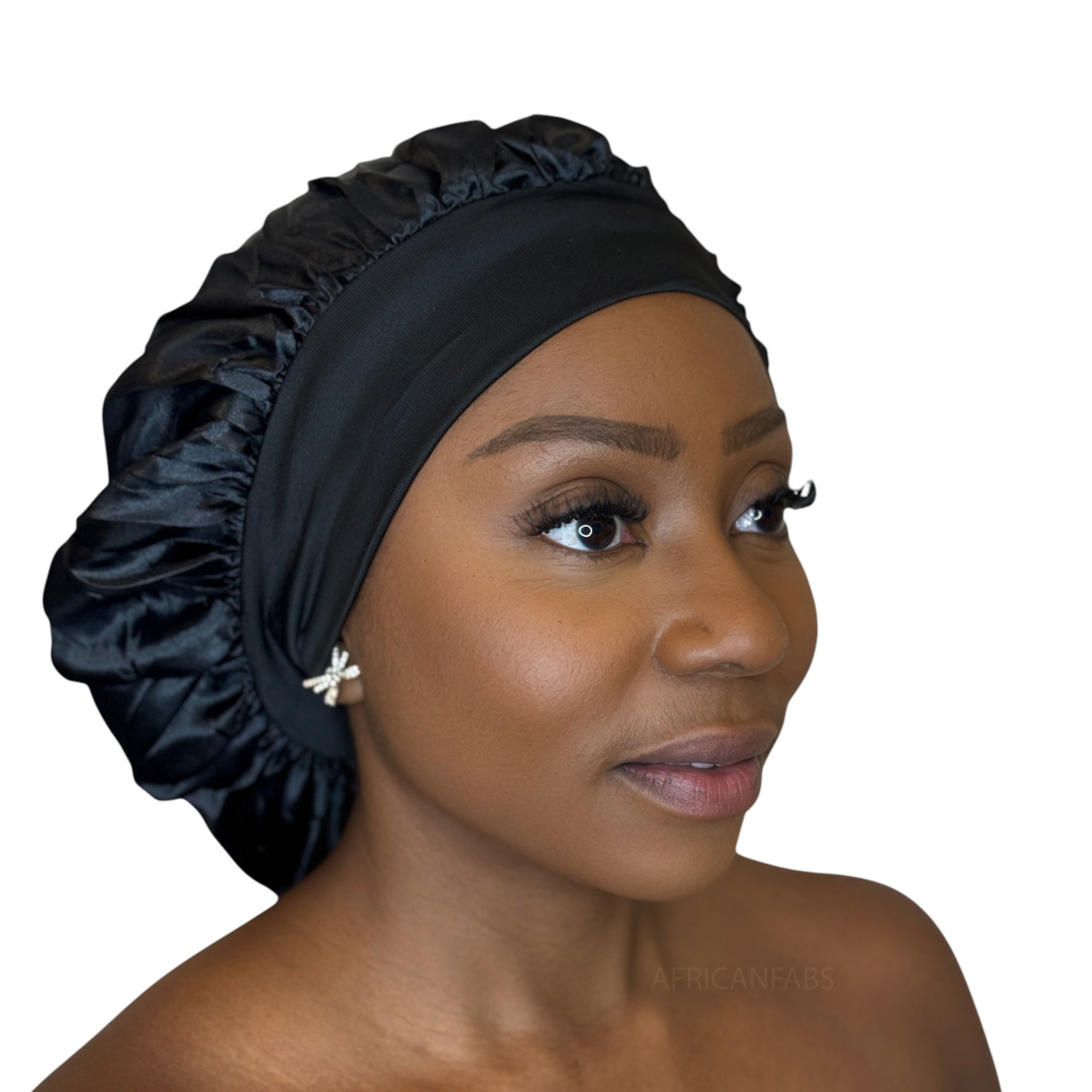 Bonnet de nuit en satin - Noir ( Bonnet de sommeil en satin )