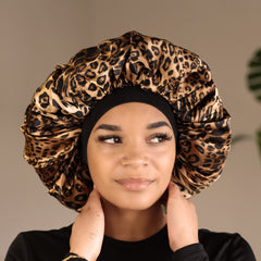 Bonnet de nuit en satin extra large - Léopard ( Bonnet de sommeil en satin )