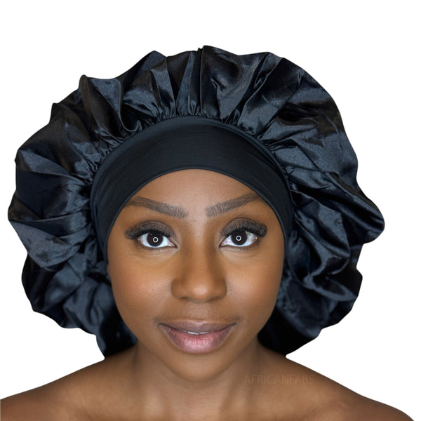 Bonnet de nuit en satin extra large - Noir ( Bonnet de sommeil en satin )