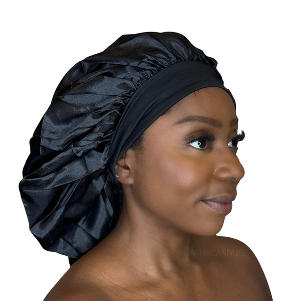 Bonnet de nuit en satin extra large - Noir ( Bonnet de sommeil en satin )