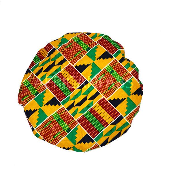 African Jaune Bonnet Kente imprimé pour les cheveux ( Satin lined  Night sleep cap )