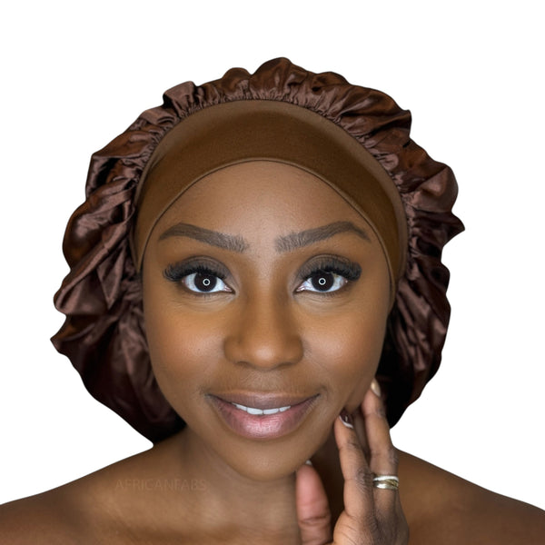 Bonnet de nuit en satin - Marron ( Bonnet de sommeil en satin )