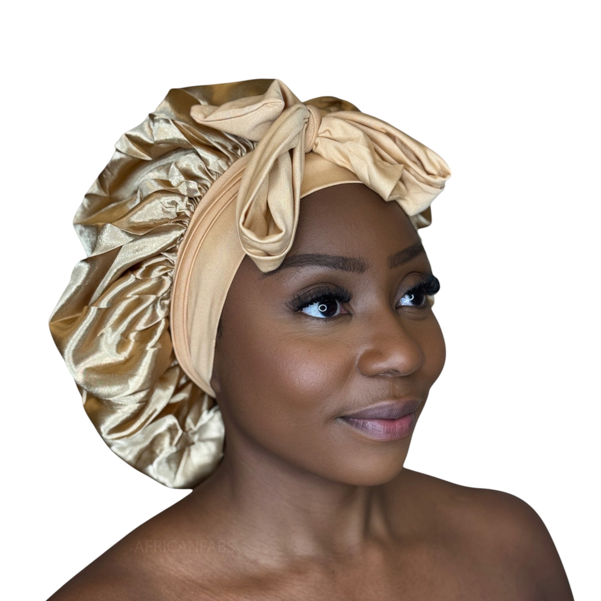 Bonnet de nuit en satin avec bretelles - Kaki ( Bonnet de sommeil en satin )