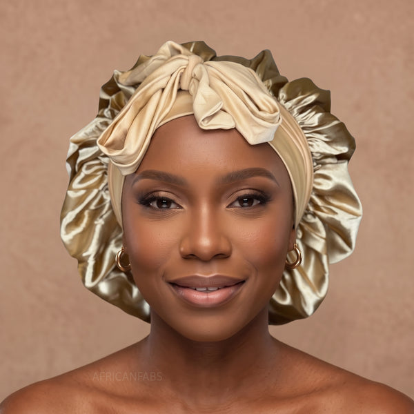 Bonnet de nuit en satin avec bretelles - Kaki ( Bonnet de sommeil en satin )