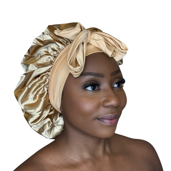 Bonnet de nuit en satin avec bretelles - Kaki ( Bonnet de sommeil en satin )