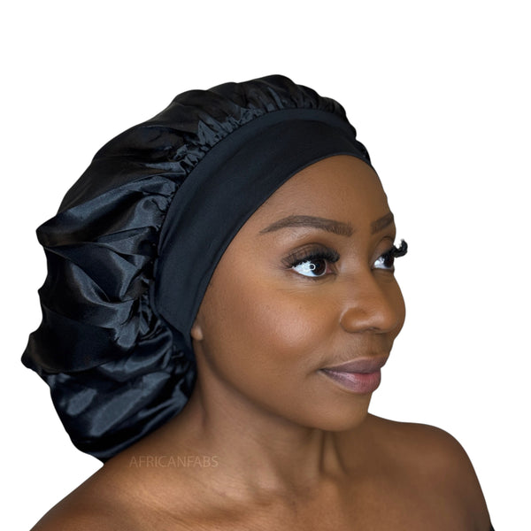 Bonnet de nuit en satin - Noir ( Bonnet de sommeil en satin )