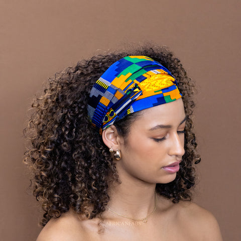 Bandeau en imprimé africain - Adultes unisexes - Bleu / Orange Kinte