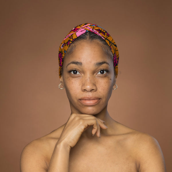 Bandeau imprimé africain - Adultes - Accessoires pour cheveux - Moutarde Rose Botanical Flow