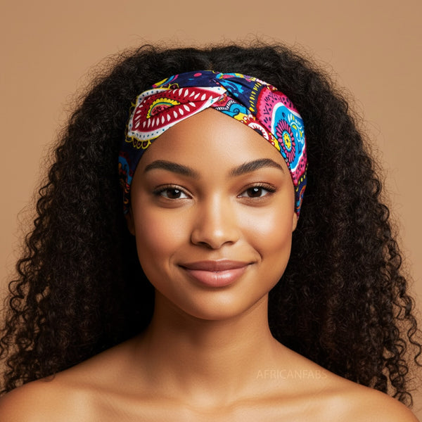 African print Headband - Adults - Hair Accessories - Blue Pink Paisley