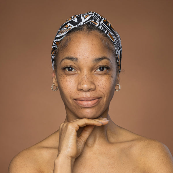 Bandeau imprimé africain - Adultes - Accessoires pour cheveux - Marron Beige Bogolan Symbols