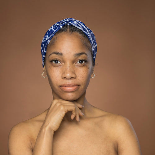 Bandeau imprimé africain - Adultes - Accessoires pour cheveux - Bleu Blanc Ndop Cameroon
