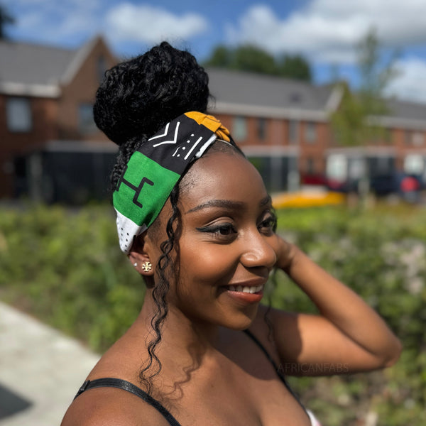 Bandeau imprimé africain - Adultes - Accessoires pour cheveux - Vert Bogolan Symbols