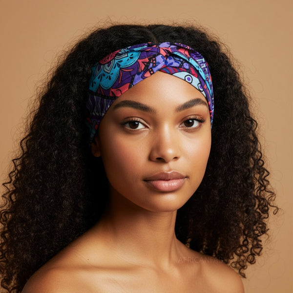 African print Headband - Adults - Hair Accessories - Purple Light blue Mandala