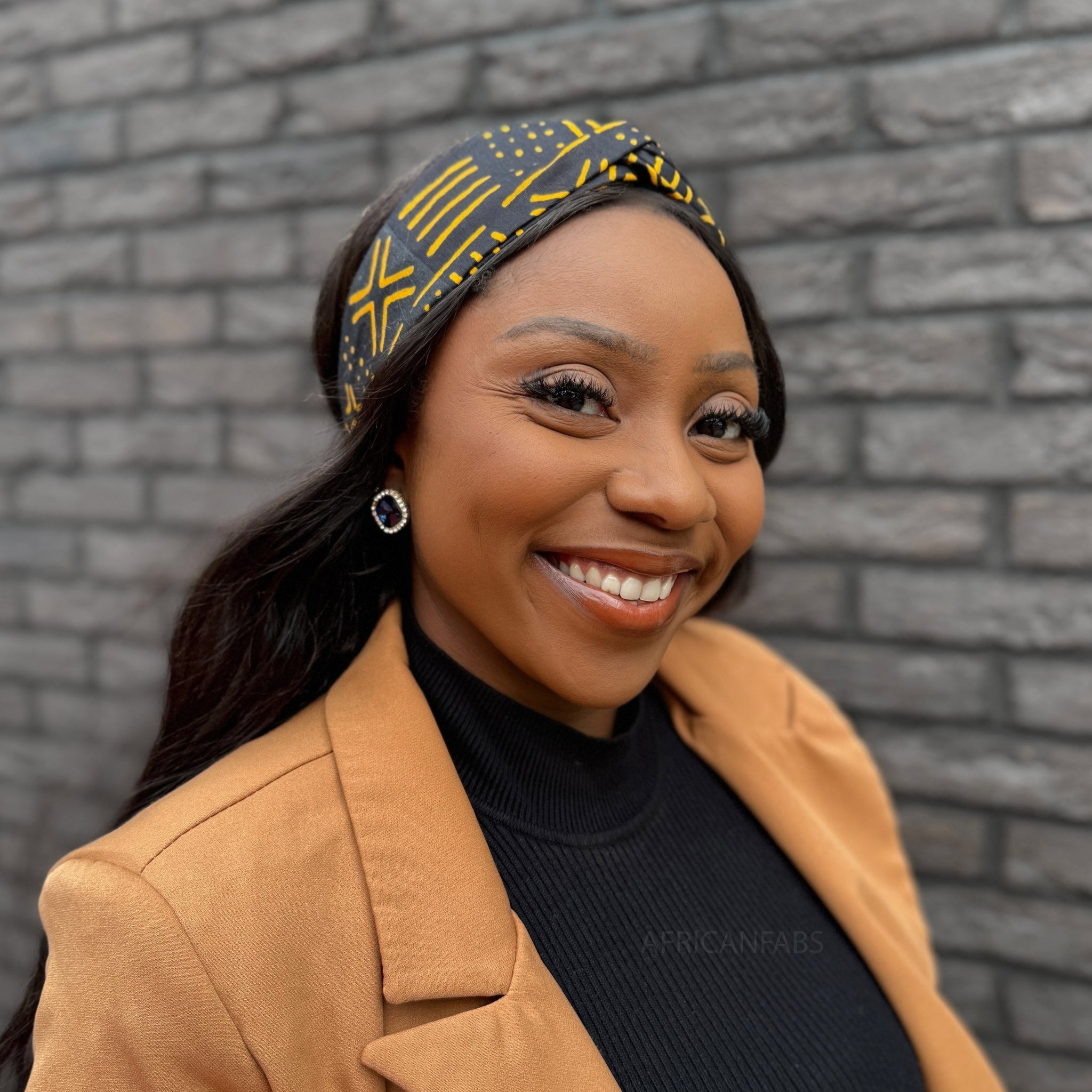 Bandeau imprimé africain - Adultes - Accessoires pour cheveux - Noir / Jaune