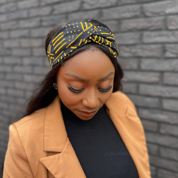 Bandeau imprimé africain - Adultes - Accessoires pour cheveux - Noir / Jaune
