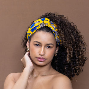 Bandeau imprimé africain - Adultes - Accessoires pour cheveux - Jaune Bleu flowers