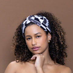 Bandeau imprimé africain - Adultes - Accessoires pour cheveux - Blanc Kente