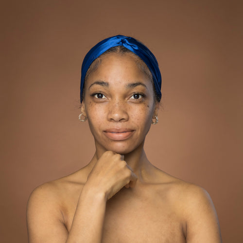 Bleu Bandeau en Satin avec Twist - Accessoire Cheveux pour Adultes
