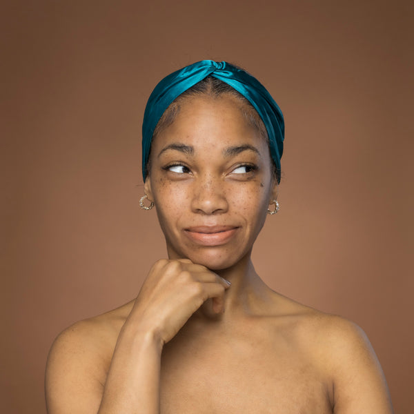 Sarcelle Bandeau en Satin avec Twist - Accessoire Cheveux pour Adultes