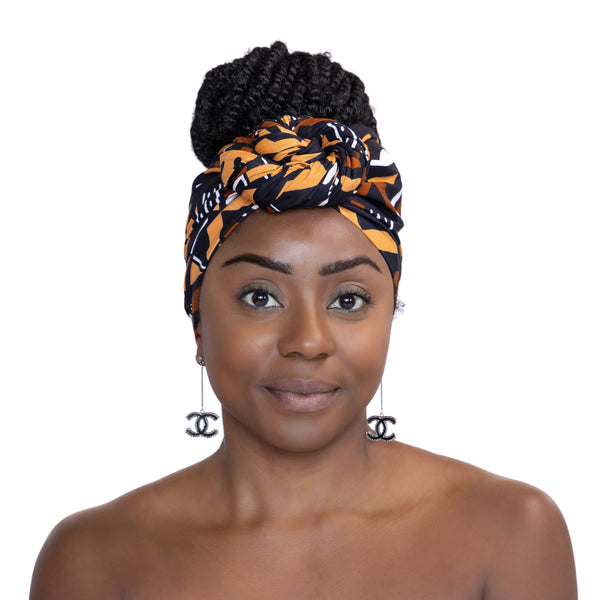 Foulard africain Noir / marron bogolan / mud cloth - turban wax