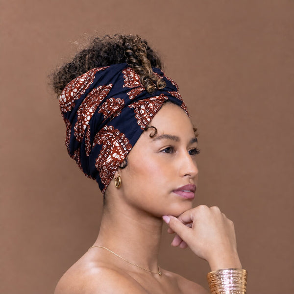 Foulard africain / Turban wax - Noir Paisley