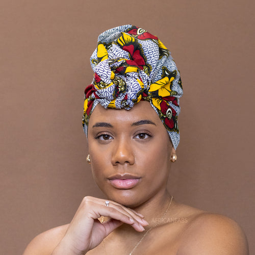 Fleurs rouges / jaunes / foulard africain