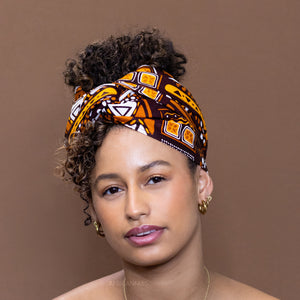 Foulard africain / Turban wax - Motifs marrons Bogolan