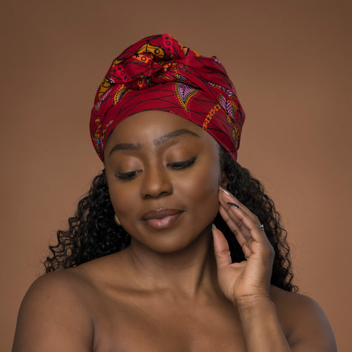 Foulard africain / Turban wax - Rouge Botanical Flow