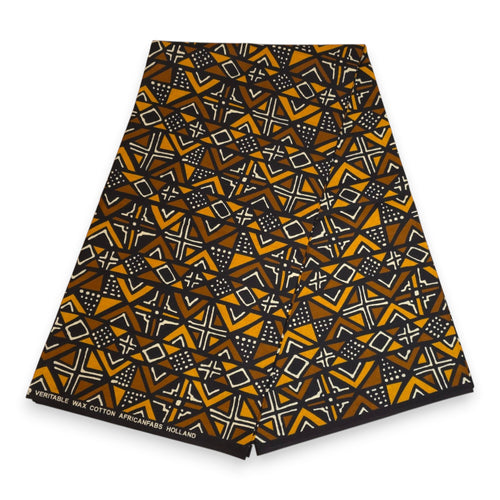 Foulard africain / Turban wax - Marron Bogolan Geometry