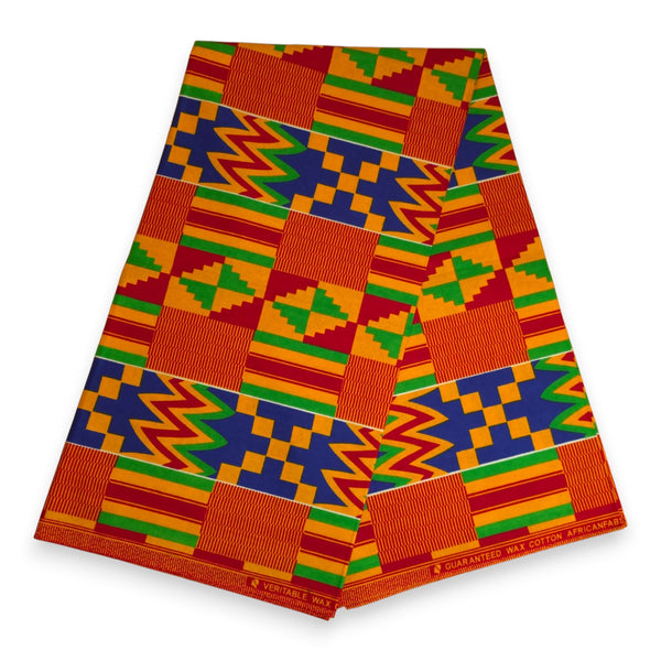 Foulard africain / Turban wax - Jaune Bleu Kente Print Ghana