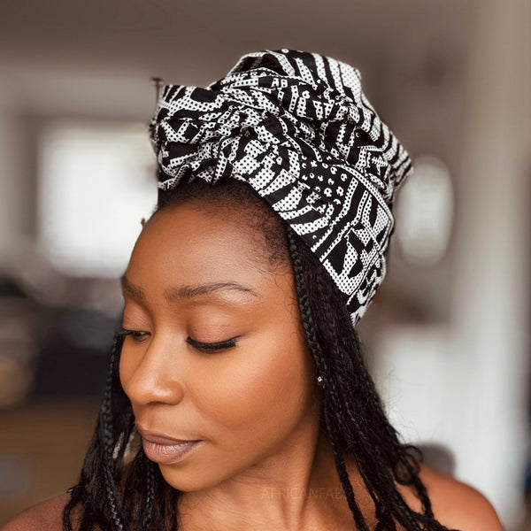 Foulard africain / Turban wax - Noir & Blanc Ndop Cameroon