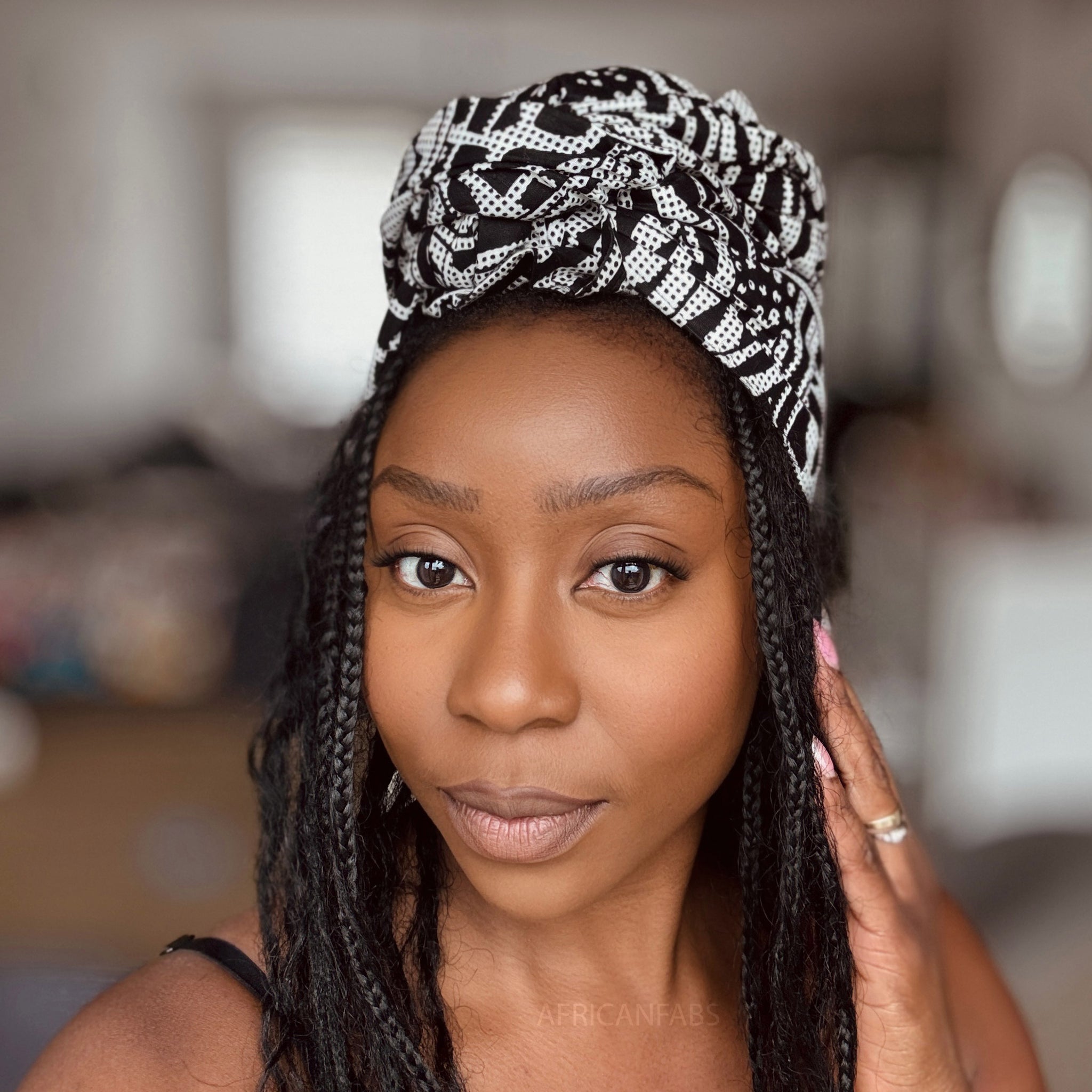 Foulard africain / Turban wax - Noir & Blanc Ndop Cameroon