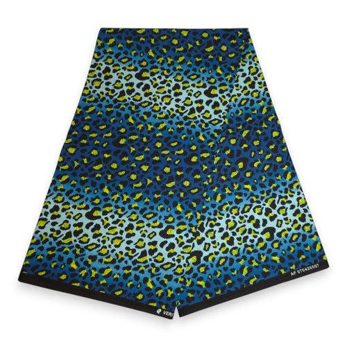 Foulard africain / Turban wax - Bleu Léopard Spots