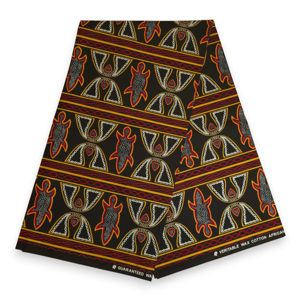 Foulard africain / Turban wax - Noir Rouge Toghu Cameroon
