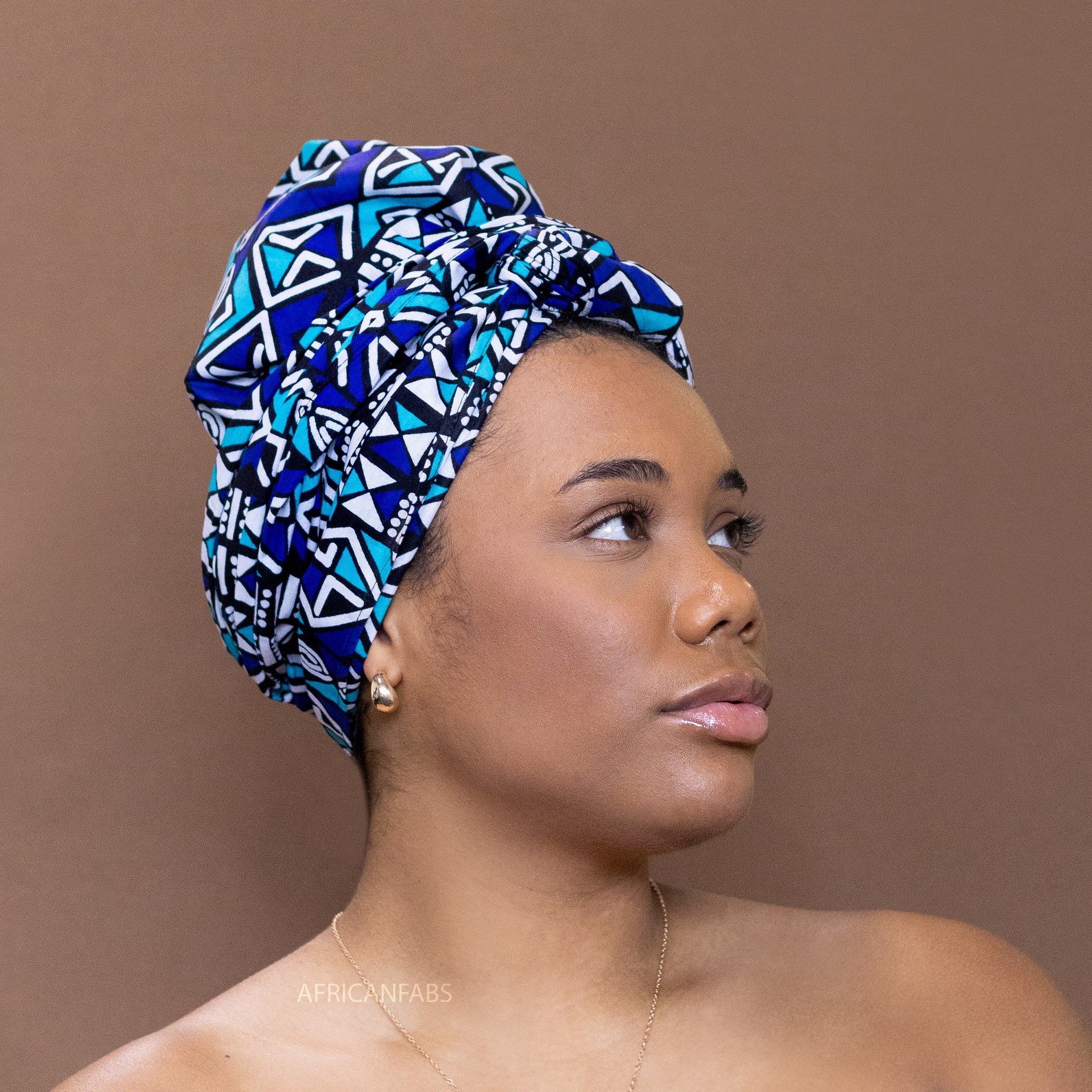 Foulard africain / Turban wax - Bleu / blanc