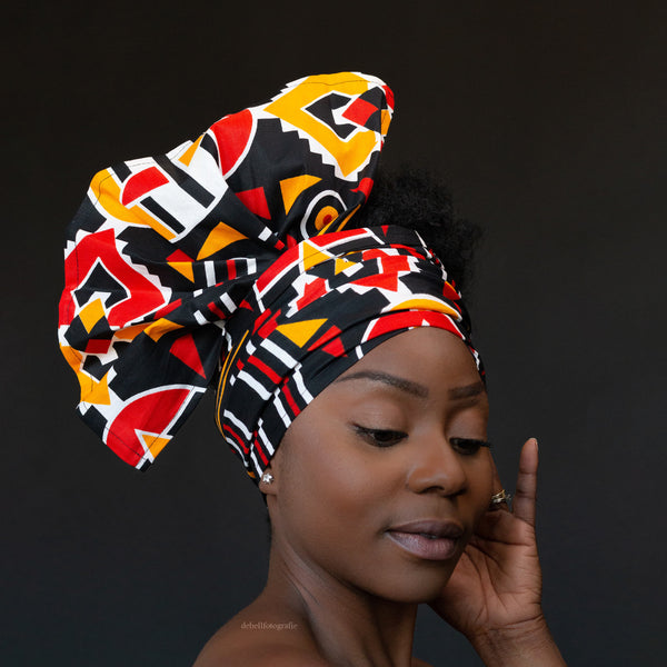 Foulard africain / Turban wax - Noir / Rouge